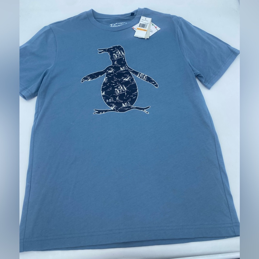 Original Penguin Blue Short Sleeve Tee with Navy Penguin Graphic